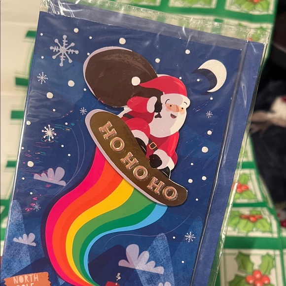 Festive Santa HO HO HO RAINBOW Holiday greeting card! Rainbow & Candy Canes - Picture 2 of 11